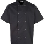Studded front short sleeve chef's jacket Front View