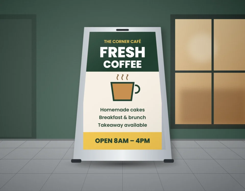 Café A-board pavement sign – design mockup