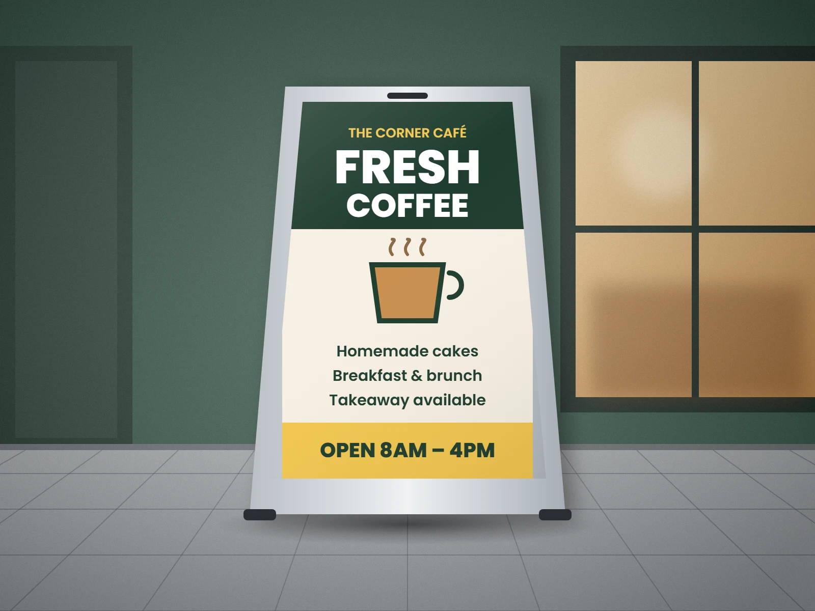 Café A-board pavement sign – design mockup