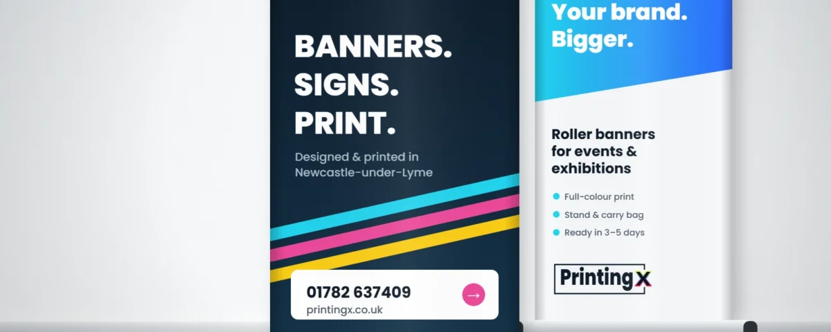 PrintingX roller banners on stands – design mockup