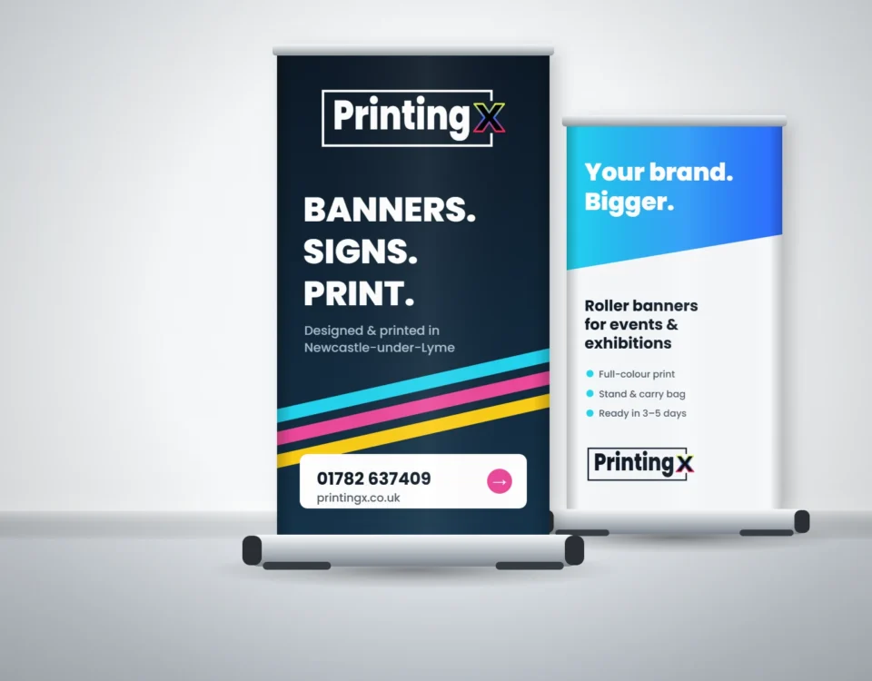 PrintingX roller banners on stands – design mockup