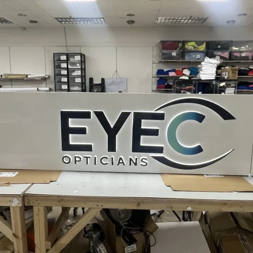 EYEC Opticians 3D letter sign in the PrintingX workshop, Newcastle-under-Lyme